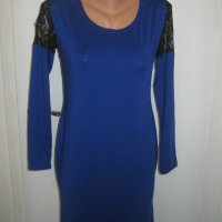 Дълга синя рокля с гол гръб и дантела , снимка 3 - Рокли - 19391587