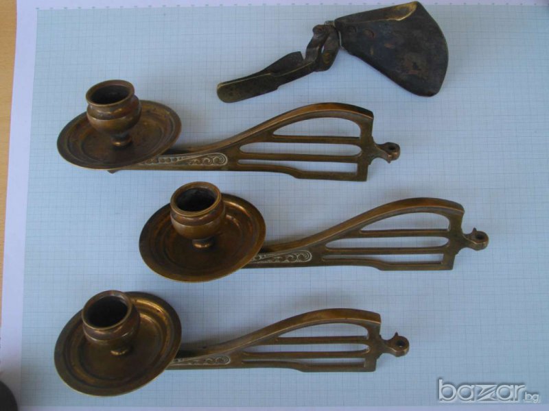 Свещници комплект и лопатка от бронз стари, снимка 1