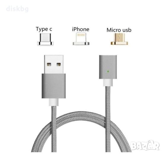 Нов магнитен кабел 3in1, micro USB, Type-C, iPhone5/6/7..., снимка 1