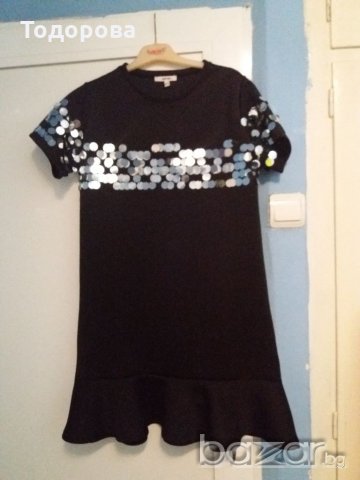 Черна рокля с огледални елементи, тип неопренова, снимка 1 - Рокли - 20544495