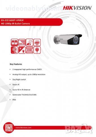 Промоция!!! HD-TVI/AHD/CVI/CVBS Камера 4в1 Hikvision TurboHD DS-2CE16D0T-VFIR3F 2.8-12мм 2 MPx 1080P, снимка 2 - HD камери - 23632905