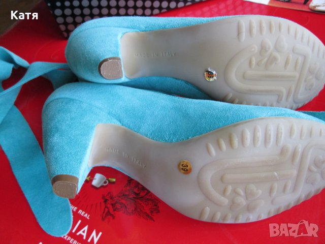 Обувки велур тюркоаз Mauro Giuli н.39, снимка 4 - Дамски обувки на ток - 25364477