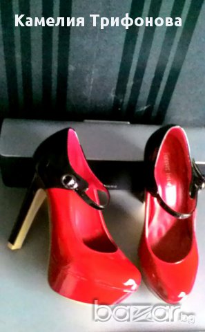 Уникални лачени обувки в червено и черно. Промоция! , снимка 2 - Дамски обувки на ток - 11558690