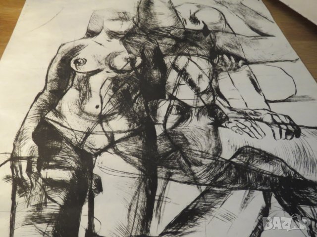 картина, еротика Красотата на  сложна композиция от преплетени голи тела - подписана - 18+ секс, снимка 5 - Антикварни и старинни предмети - 24999496