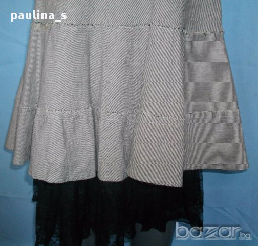 Дизйнерска дънкова пола с дантела  и изнищени краища / малък размер , снимка 11 - Поли - 14327064