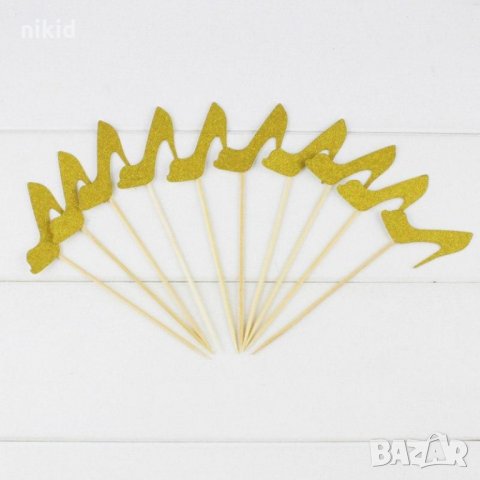 10 бр висок ток дамска обувка мек брокатен топер клечка украса мъфини торта моминско ергенско парти