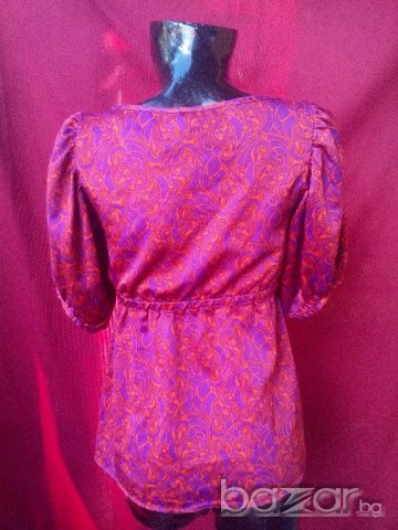 Оранжево-лилава сатенена блуза с къс ръкав H&М М/Л, снимка 2 - Тениски - 19056271