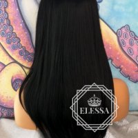 Естествена Елегантна Натурално Черна Дълга Перука с Лек Бретон ELESSA Код 7571, снимка 7 - Аксесоари за коса - 25530350