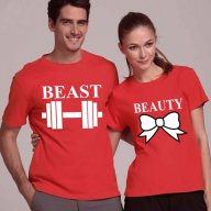ЗА ВЛЮБЕНИ! LOVE тениски с BEAST & BEAUTY принт! Поръчай модел с ТВОЯ идея!, снимка 2 - Тениски - 14880277