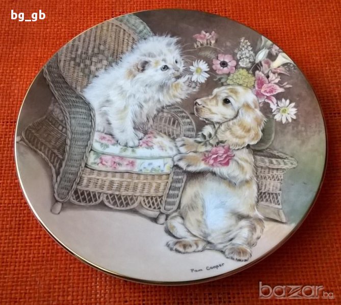Декоративна чиния - кокер и котка, снимка 1