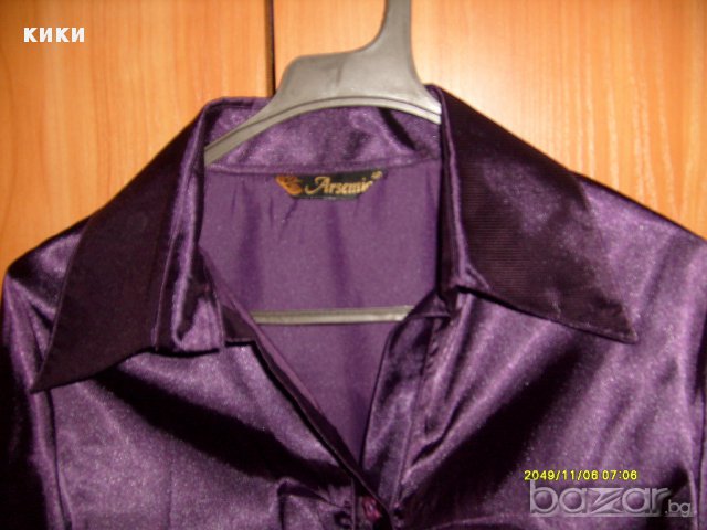Дамска лилава сатенена риза -НОВА, снимка 4 - Ризи - 11191363
