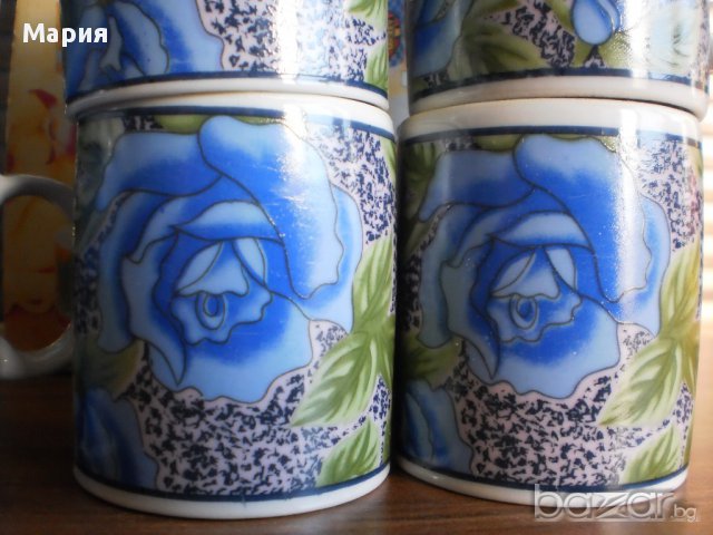 Стилни малки чашки за кафе на сини рози, снимка 4 - Сервизи - 11295877