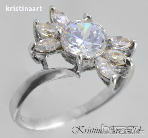 Сребърен пръстен проба 925 със Сваровски кристали , снимка 2 - Пръстени - 14454809