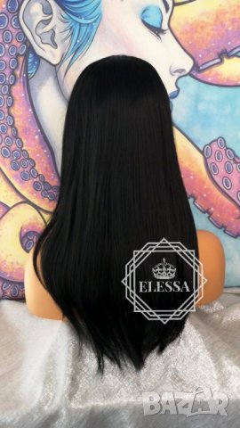 Естествена Елегантна Натурално Черна Дълга Перука с Лек Бретон ELESSA Код 7571, снимка 7 - Аксесоари за коса - 25530350