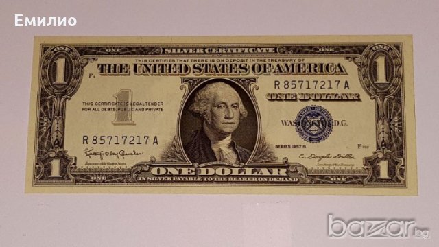 $1 Dollar Silver Certificate 1957-B.Block R A. UNCIRCULATED, снимка 2 - Нумизматика и бонистика - 16996460