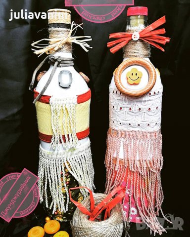 Ръчно декорирани бутилки за домашен алкохол, снимка 2 - Декорация за дома - 23318460