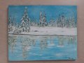 Маслена картина Зимен пейзаж , снимка 3