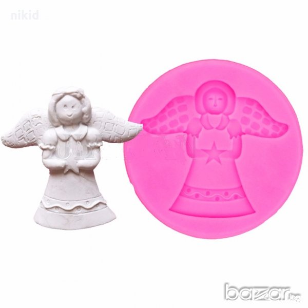 ангел с рокля звезда кръгъл силиконов молд украса декорация торта фондан глина, снимка 1