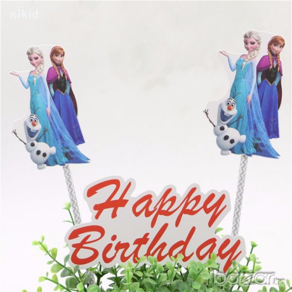топер сламки с Елза Анна Олаф Замръзналото кралство frozen рожден ден happy birthday украса за торта, снимка 1
