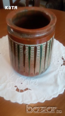 писана глинена делва с капак, снимка 3 - Антикварни и старинни предмети - 18169373