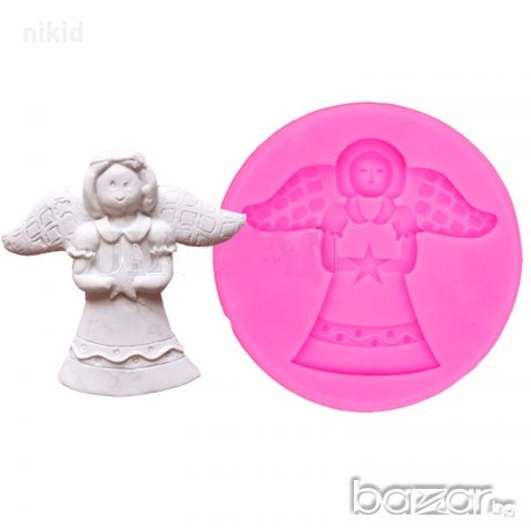 ангел с рокля звезда кръгъл силиконов молд украса декорация торта фондан глина