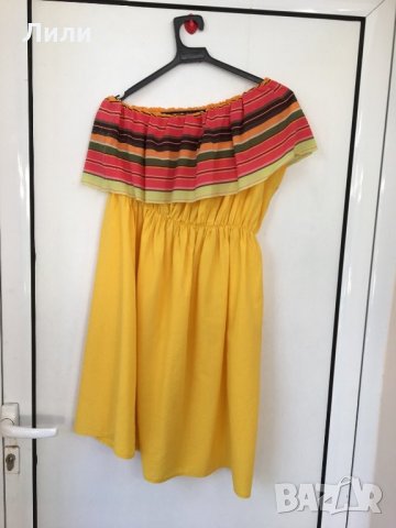 Жълта рокля с голо рамо, снимка 2 - Рокли - 26136186