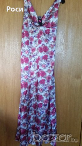 Красива, флорална дълга рокля от коприна, снимка 2 - Рокли - 18380278