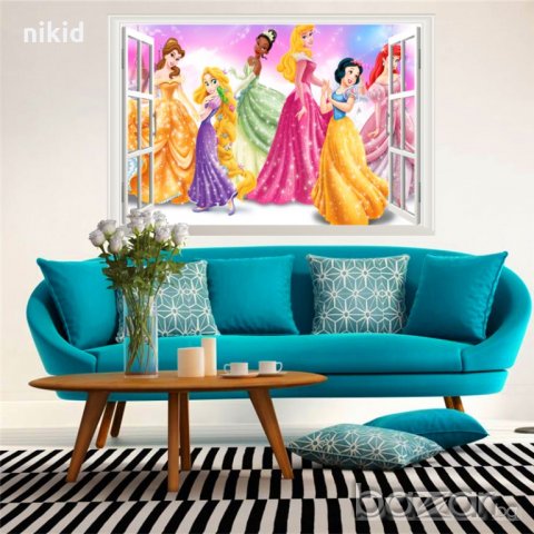 3D ефект 6 Приказни героини Принцеси през прозорец Постер стикер лепенка за стена детска стая, снимка 3 - Други - 19109323
