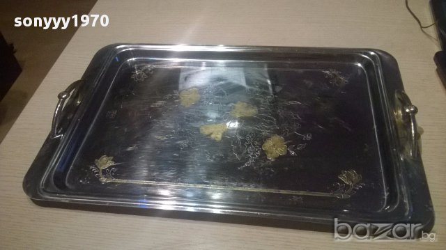 Rostfrei 18/10 gold 24k-поднос 46/30см-позлата+камъни-внос швеицария, снимка 2 - Антикварни и старинни предмети - 15481066