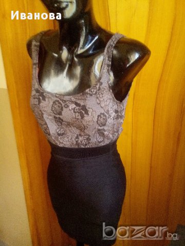  Къса рокля по тялото в сиво и черно  М, снимка 4 - Рокли - 8695021