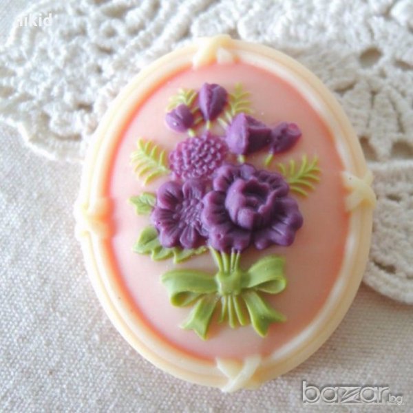 Букет с панделка овал силиконов молд форма декорация торта фондан шоколад и др., снимка 1