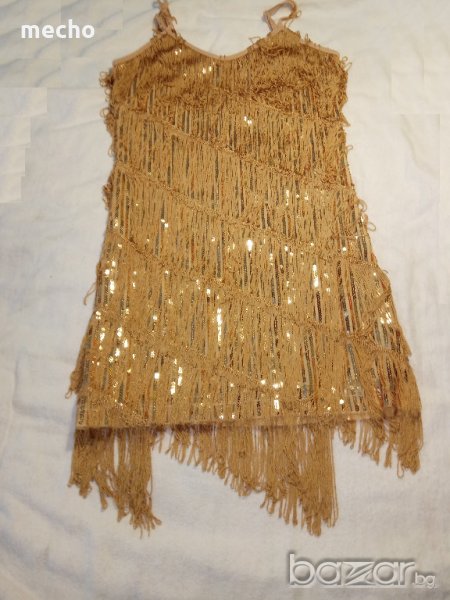 Рокля с телесни ресни и златисти паети , снимка 1