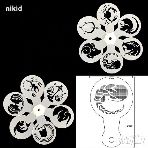 12 бр Зодии Кръгли стенсил шаблон спрей за бисквитки чаша украса, снимка 1