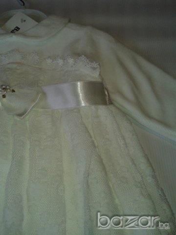  Бяла Детска Рокля  памучен плюш с дантела, тип балон, снимка 2 - Бебешки рокли - 9540453
