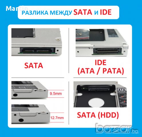 Адаптер за втори хард диск 12.7мм / SSD за лаптоп. HDD Caddy., снимка 16 - Кабели и адаптери - 13174165