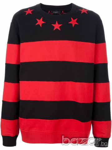 GIVENCHY RED BLACK STARS AND STRIPES Мъжки Пуловер тип Блуза размер S и M, снимка 3 - Пуловери - 7276850