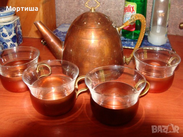  Великолепен ръчно изработен сервиз мед бронз стъкло, снимка 3 - Сервизи - 22177468