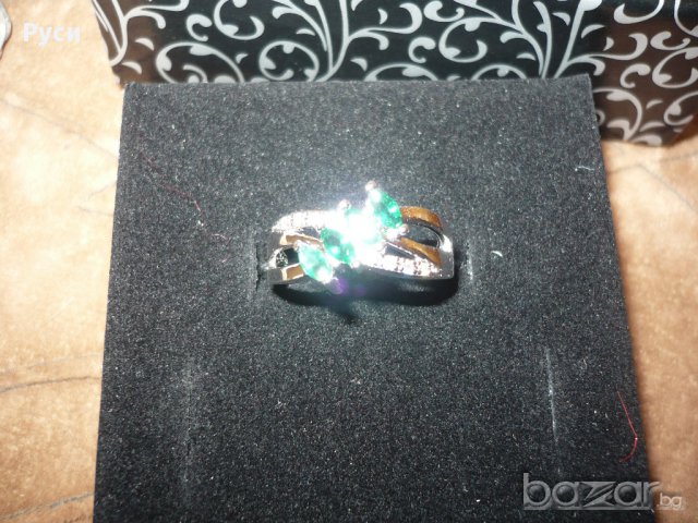 Пръстен сребърно покритие с 4 зелени кристали, снимка 3 - Пръстени - 17626681