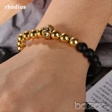 Мъжка гривна от вулканичен камък лава и медицинска стомана, снимка 5 - Гривни - 15001103