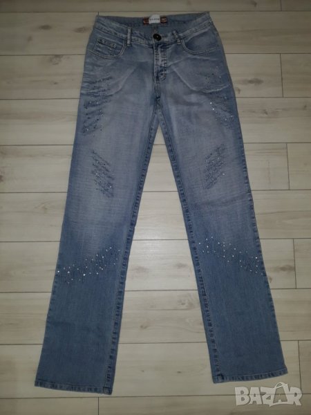 Дамски светлосини дънки марка WZL с камъчета, снимка 1