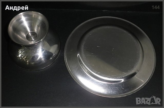 Комплект алпака : метална чиния(поднос) + метална чаша за сладолед, снимка 4 - Чаши - 23345447