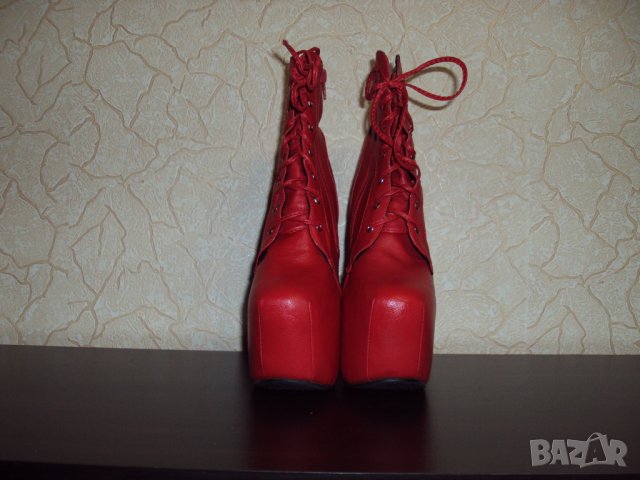Дамски червени кожени боти на висок ток 16см-тип копито, снимка 5 - Дамски боти - 23181646