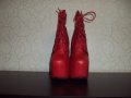 Дамски червени кожени боти на висок ток 16см-тип копито, снимка 5