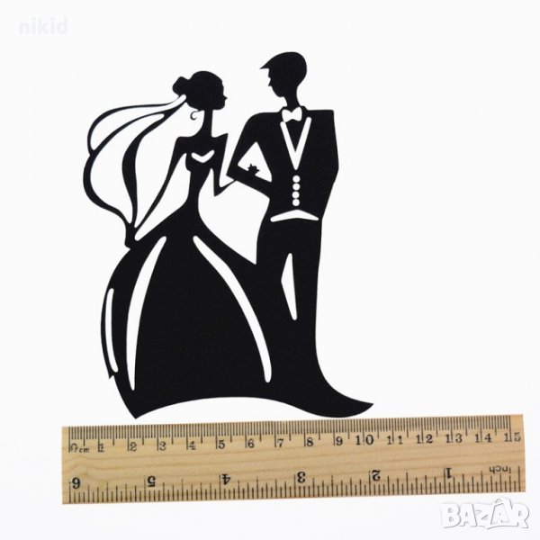 Булка и Младоженец с перчем мек брокатен черен клечки украса за торта, снимка 1