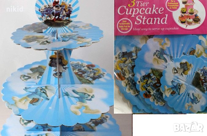 Смърфовете The smurfes 3 етажна Триетажна поставка стойка за мъфини картонена кексчета, снимка 1