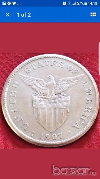 USA  ONE PESO 1907- S San Francisco mint /SILVER Coin, снимка 1