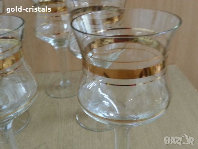 Стъклени чаши с златен кант, снимка 4 - Антикварни и старинни предмети - 25547637