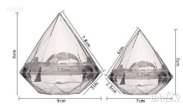 3 размера прозрачна пластмасова кутия кристал Диамант за бижу сувенир бонбони декорация украса, снимка 2 - Други - 24340292