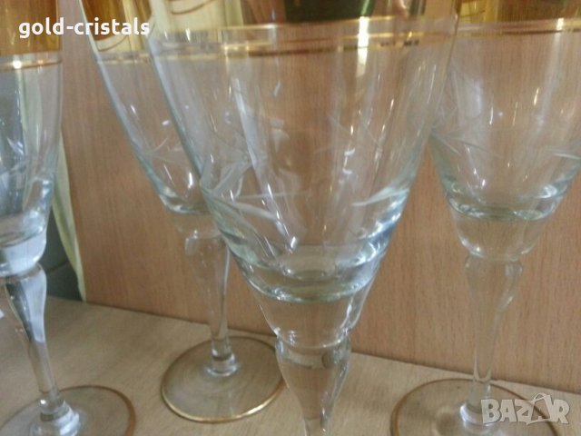 Стари стъклени чаши гравирани с златен кант, снимка 11 - Антикварни и старинни предмети - 22387900