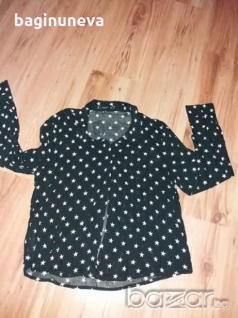 Нова дамска черна риза със звездички на Mango- размер -М-Л, снимка 3 - Ризи - 16093438